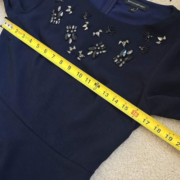 Banana Republic Embellished Crepe Shift Lined Dress, Navy Size 4 - Picture 10 of 13